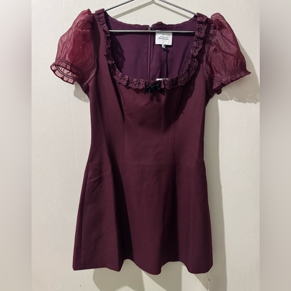 Reformation Burgundy Puff Sleeve Dress - Picture 2 of 10